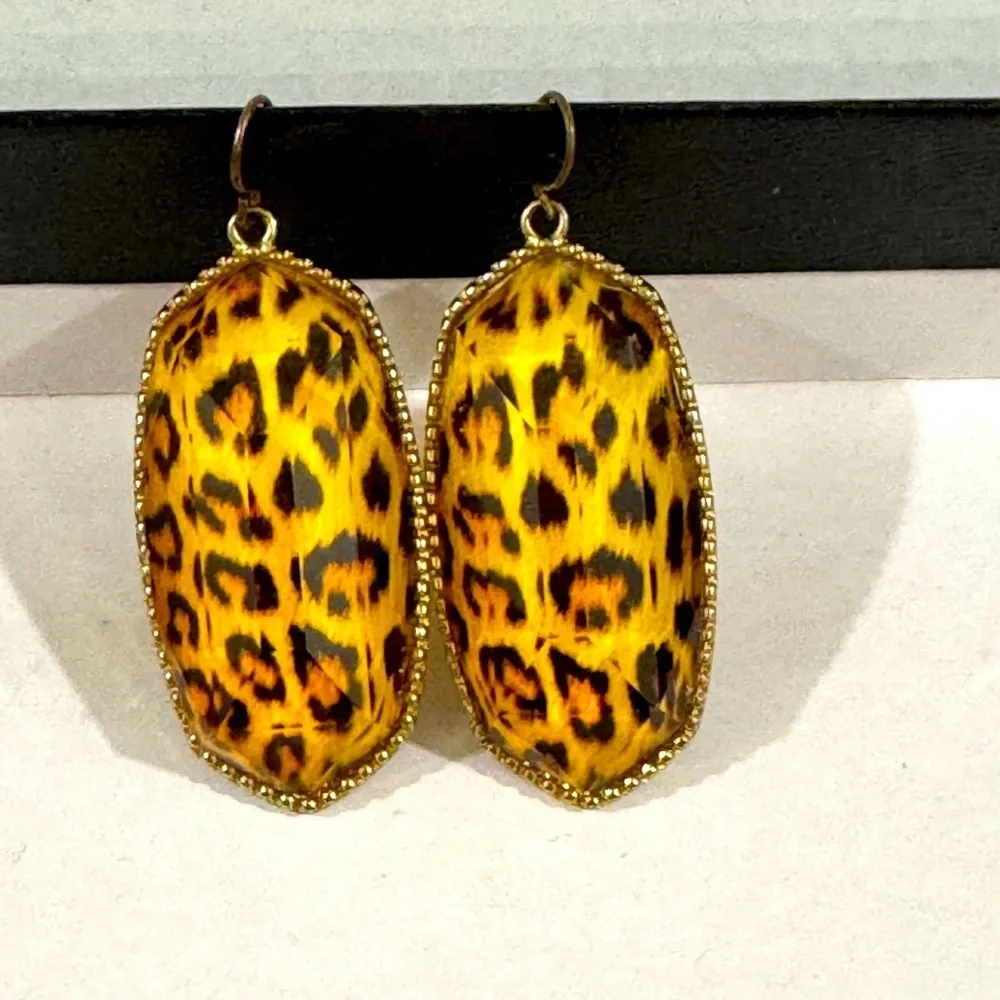 Leopard Print Statement Dangle Earrings – Inspired Style - Picture 1 of 2